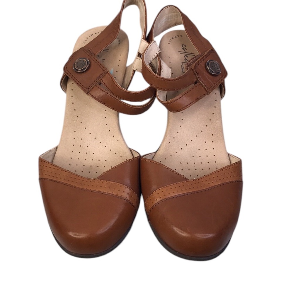 Clarks Valarie Rally Sandals Womens Sz 9 Brown Mahogany 2 Tone Block Heels - Picture 3 of 12